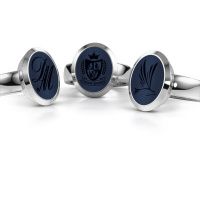 Afbeelding van Zegelring Oscar 4<br/>585 witgoud<br/>Donker blauw lagensteen 15x12 mm