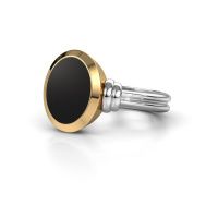 Afbeelding van Zegelring Jake 2<br/>585 witgoud<br/>zwarte emaille 12x10 mm