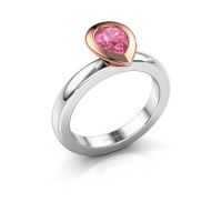 Afbeelding van Stapelring Trudy Pear 585 witgoud roze saffier 7x5 mm