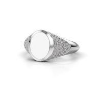 Afbeelding van Pinkring Giovani<br/>585 witgoud<br/>witte emaille 10x8 mm