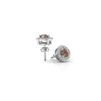 Afbeelding van Oorknopjes Agaat 585 witgoud bruine diamant 1.32 crt