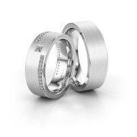 Image of Wedding rings set WH2048LM17DM ±7x2.4 mm 14 Carat white gold diamond 0.05 crt