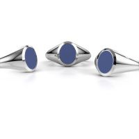 Afbeelding van Pinkring Herman 1<br/>950 platina<br/>blauwe emaille 10x8 mm