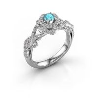 Afbeelding van Verlovingsring Cathryn<br/>585 witgoud<br/>Blauw topaas 4 mm