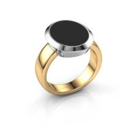 Afbeelding van Zegelring Oscar 4<br/>585 goud<br/>zwarte emaille 15x12 mm
