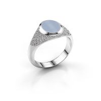Afbeelding van Pinkring Giovani<br/>585 witgoud<br/>Licht blauwe lagensteen 10x8 mm