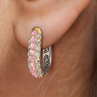 Image of Hoop earrings Danika 8.5 A 585 gold pink sapphire 1.7 mm