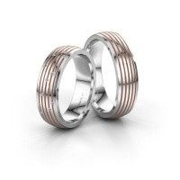 Image of Wedding rings set WH0150LM26AP ±6x1.7 mm 14 Carat white gold diamond 0.005 crt
