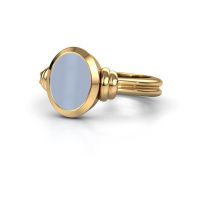Afbeelding van Zegelring brenda 1<br/>585 goud<br/>Licht blauwe lagensteen 10x8 mm