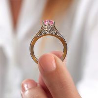 Image of Engagement ring Shan 950 platinum pink sapphire 6 mm