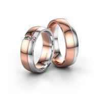 Image of Wedding rings set WH0223LM56A ±6x1.7 mm 14 Carat rose gold diamond 0.03 crt