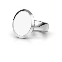 Afbeelding van Zegelring Oscar 4<br/>585 witgoud<br/>witte emaille 15x12 mm