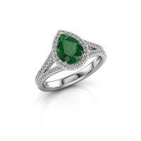 Afbeelding van Verlovingsring verla pear 2<br/>585 witgoud<br/>Smaragd 8x6 mm