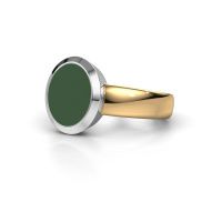 Afbeelding van Zegelring Oscar 2<br/>585 goud<br/>groene emaille 11x9 mm