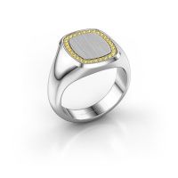 Image of Men's ring floris cushion 3<br/>585 white gold<br/>Yellow sapphire 1.2 mm