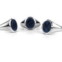 Afbeelding van Zegelring Herman 2<br/>585 witgoud<br/>Donker blauw lagensteen 12x10 mm