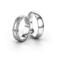 Image of Wedding rings set WH2212LM25AP ±5x1.7 mm 14 Carat white gold diamond 0.005 crt