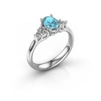 Afbeelding van Verlovingsring Monika OVL<br/>585 witgoud<br/>Blauw topaas 7x5 mm
