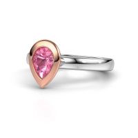 Afbeelding van Stapelring Trudy Pear 585 witgoud roze saffier 7x5 mm