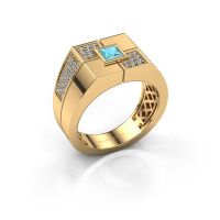 Afbeelding van Heren ring Rogier<br/>585 goud<br/>Blauw topaas 4 mm