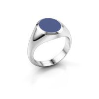 Afbeelding van Zegelring Herman 2<br/>585 witgoud<br/>blauwe emaille 12x10 mm