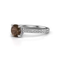 Image of Engagement ring saskia rnd 1<br/>585 white gold<br/>Smokey quartz 6.5 mm