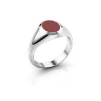 Afbeelding van Pinkring Herman 1<br/>585 witgoud<br/>rode emaille 10x8 mm