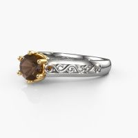 Image of Engagement ring Shan 585 white gold smokey quartz 6 mm