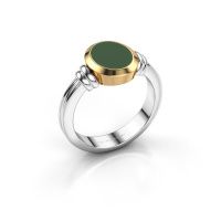 Afbeelding van Pinkring Jake 1<br/>585 witgoud<br/>groene emaille 10x8 mm