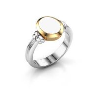 Afbeelding van Zegelring brenda 1<br/>585 witgoud<br/>witte emaille 10x8 mm
