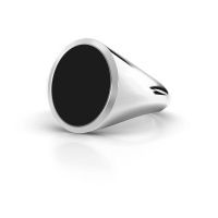 Afbeelding van Zegelring Herman 4<br/>585 witgoud<br/>zwarte emaille 15x12 mm
