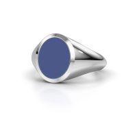 Afbeelding van Zegelring Herman 2<br/>585 witgoud<br/>blauwe emaille 12x10 mm