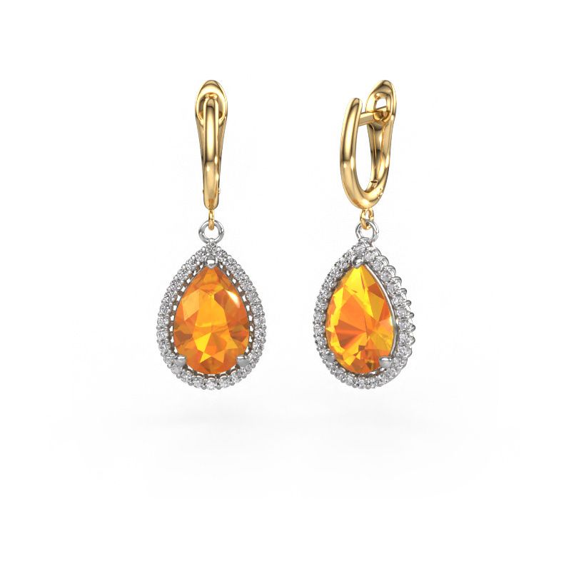 Drop earrings Tilly per 3 585 white gold citrin 12x8 mm