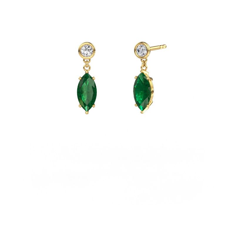 Drop earrings Lacey MRQ 585 gold emerald 10x5 mm