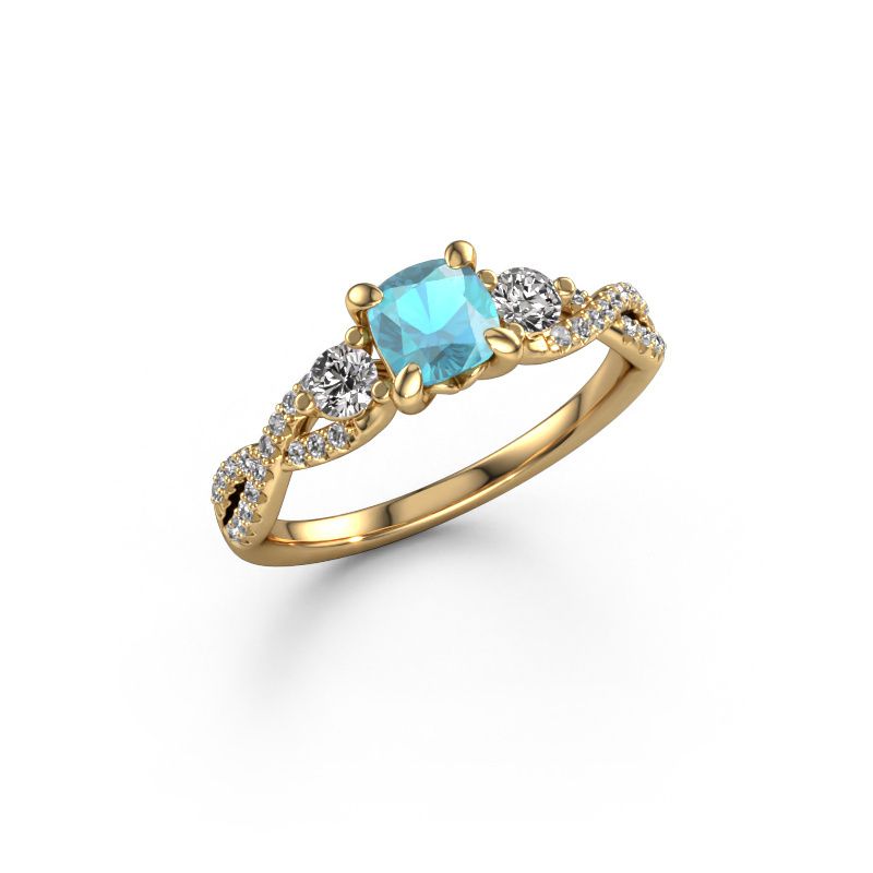 Bague de fiançailles Marilou CUS 585 or jaune topaze bleue 5 mm