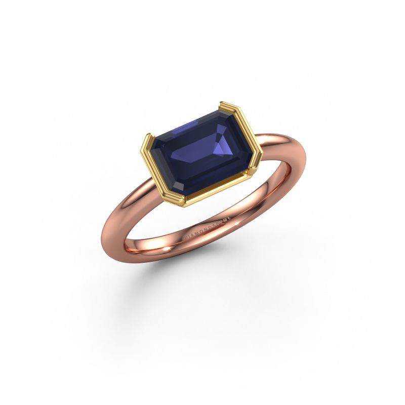Verlovingsring Tayler EME 585 rosé goud saffier 8x6 mm