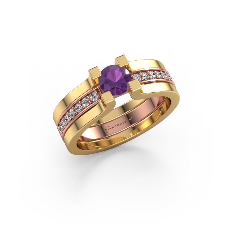 Bague de fiançailles Myrthe 585 or rose améthyste 5 mm