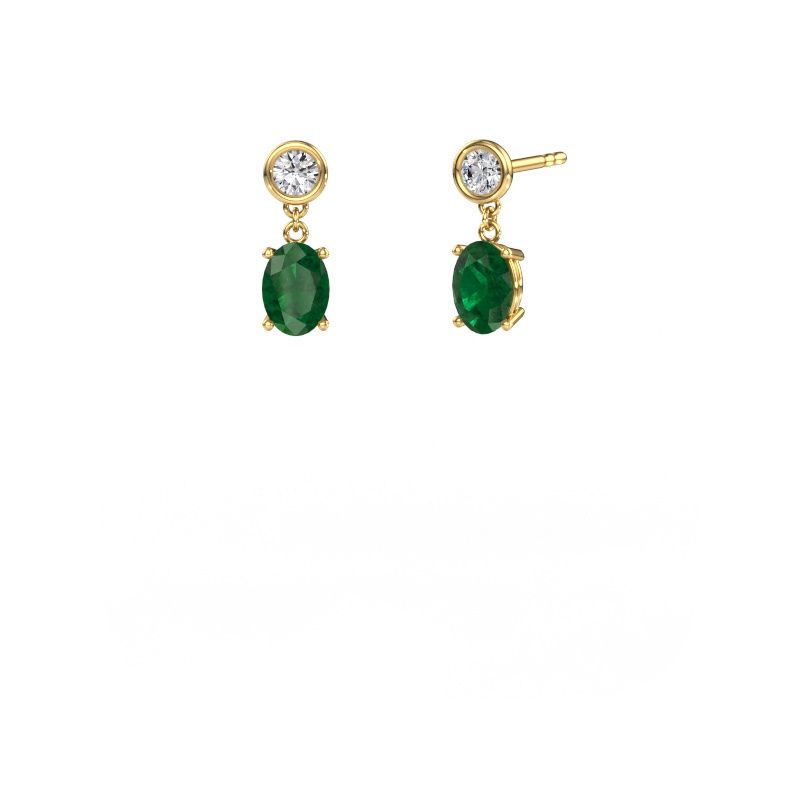 Pendants d'oreilles Lacey OVL 585 or jaune emeraude 7x5 mm