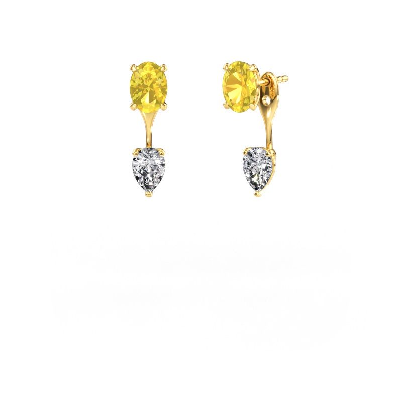 Oorhangers Kate OVL-PER 585 goud gele saffier 7x5 mm