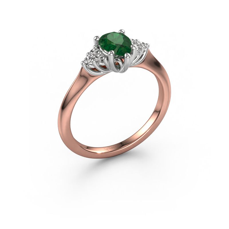 Verlovingsring Felipa PER 585 rosé goud smaragd 7x5 mm