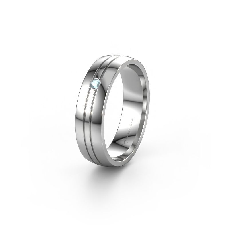 Trouwring WH0420L25X 950 platina aquamarijn ±5x1.5 mm