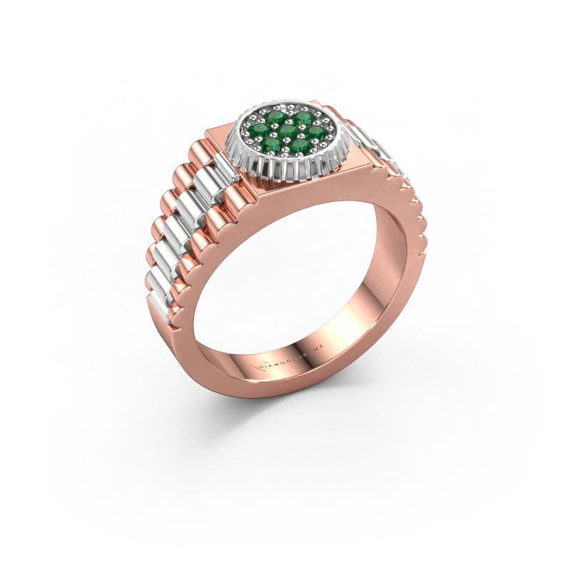 Heren ring Nout 585 rosé goud smaragd 2 mm