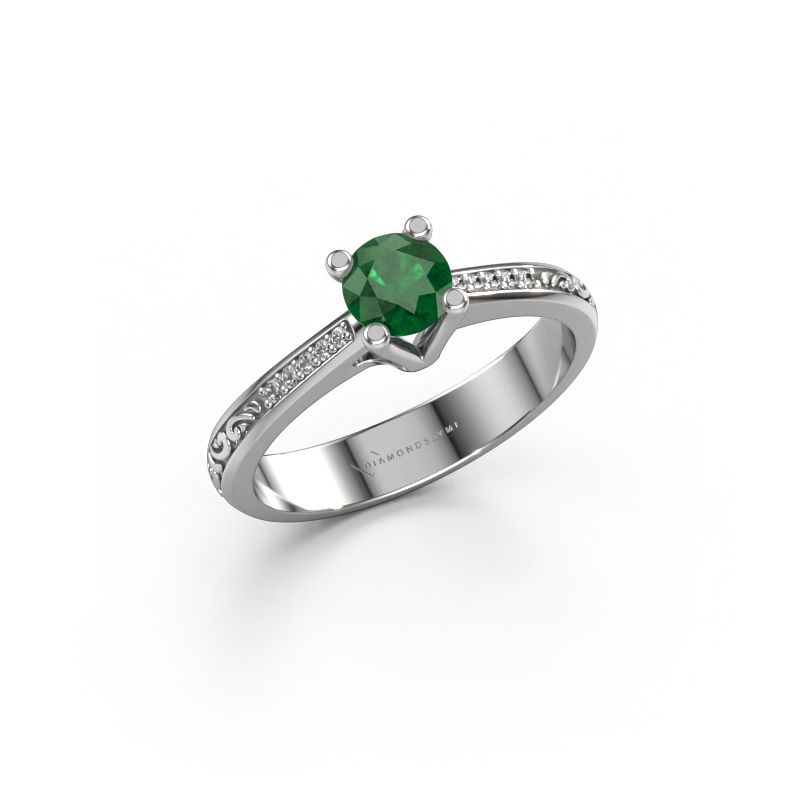 Engagement ring Mei 585 white gold emerald 4.7 mm