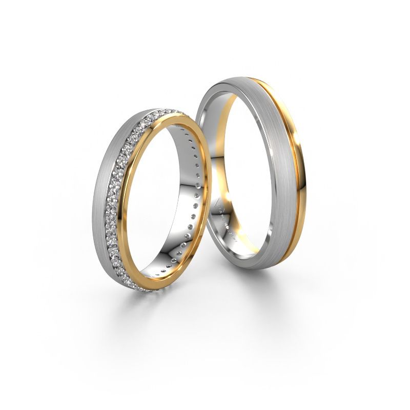 Wedding rings set WH0303LM24AM ±4x1.7 mm 14 Carat white gold diamond 0.44 crt