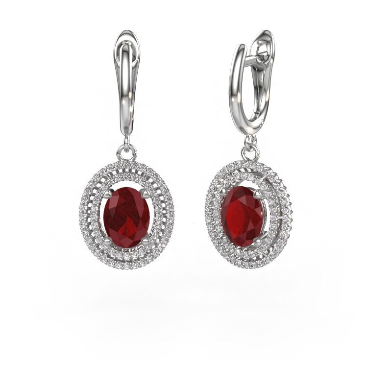 Drop earrings Karren 950 platinum ruby 8x6 mm