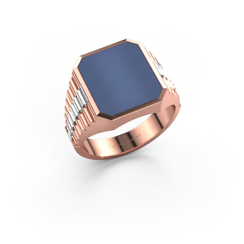 Zegelring Brent 3 585 rosé goud blauw lagensteen 14x12 mm