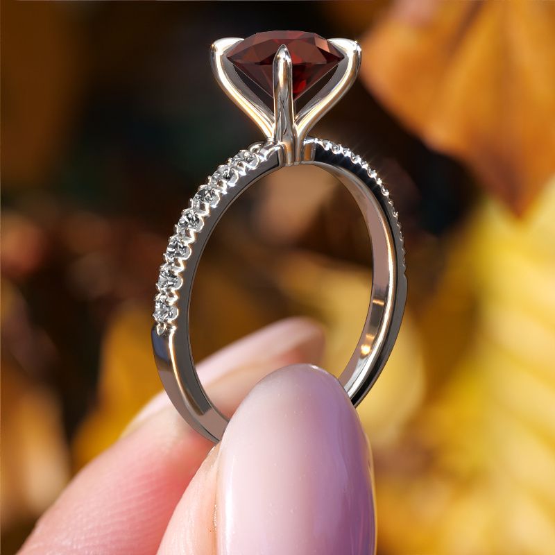 Image of Engagement Ring Crystal Rnd 2<br/>950 platinum<br/>Garnet 7.3 Mm
