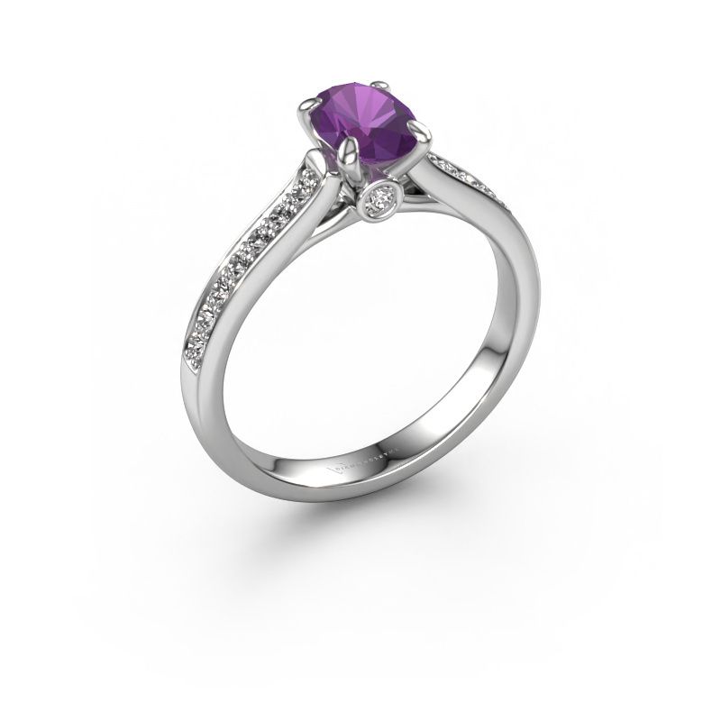 Engagement ring Valorie ovl 2 585 white gold amethyst 7x5 mm