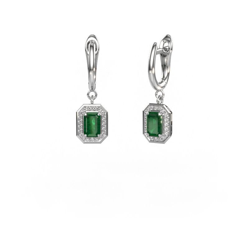 Pendants d'oreilles Dodie 1 950 platine emeraude 6x4 mm