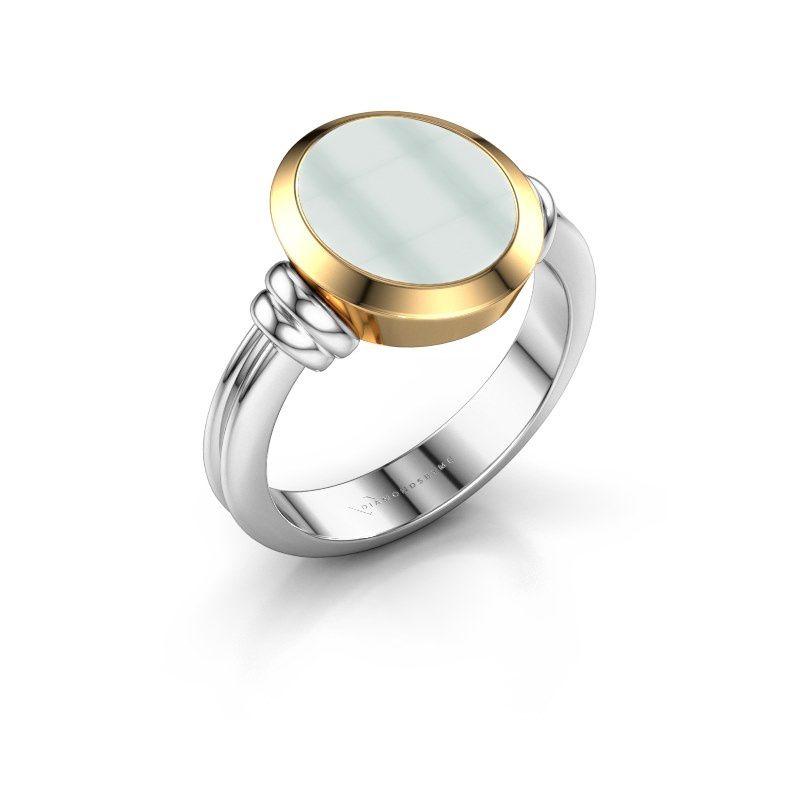 Image of Signet ring brenda 2<br/>585 white gold<br/>Green sardonyx 12x10 mm